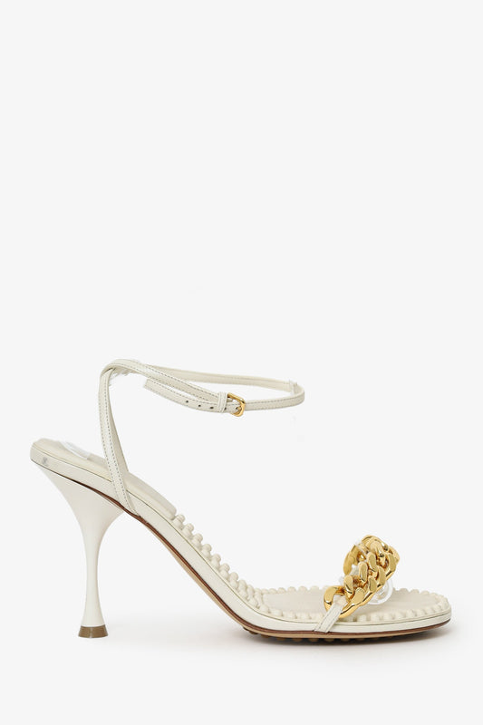 Bottega Veneta White/ Golde Chain Detail 'Dot' Heels Size 40
