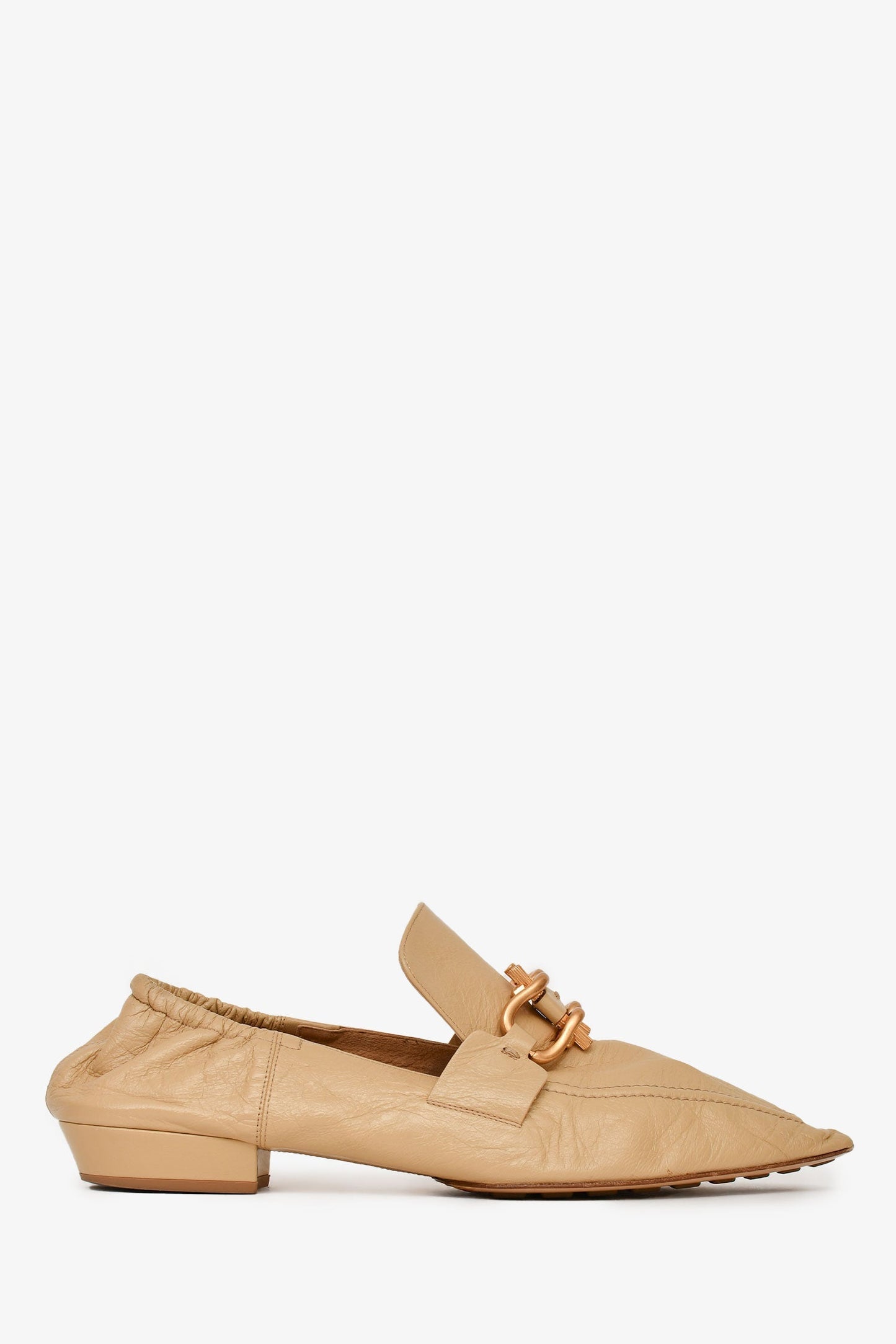 Bottega Veneta Beige Crinkled Leather Pointed Toe Loafers Size 40