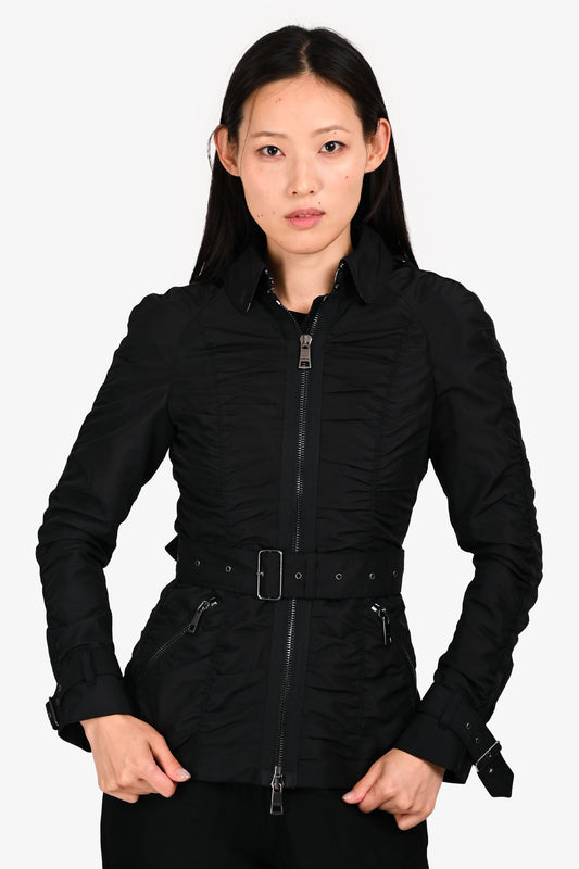 Burberry London Black Ruched Hooded Jacket Size 2 US