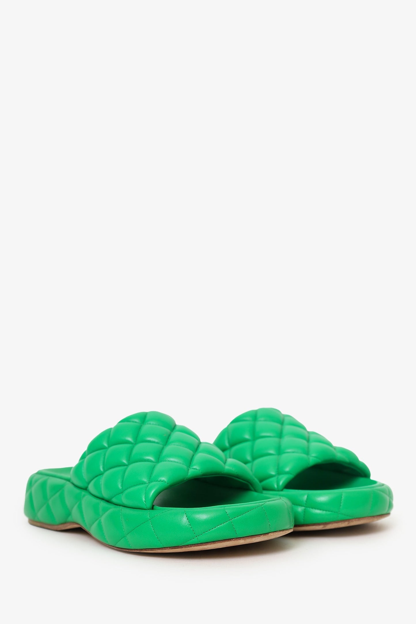 Bottega Veneta Green Padded Lambskin Slide Sandals Size 37