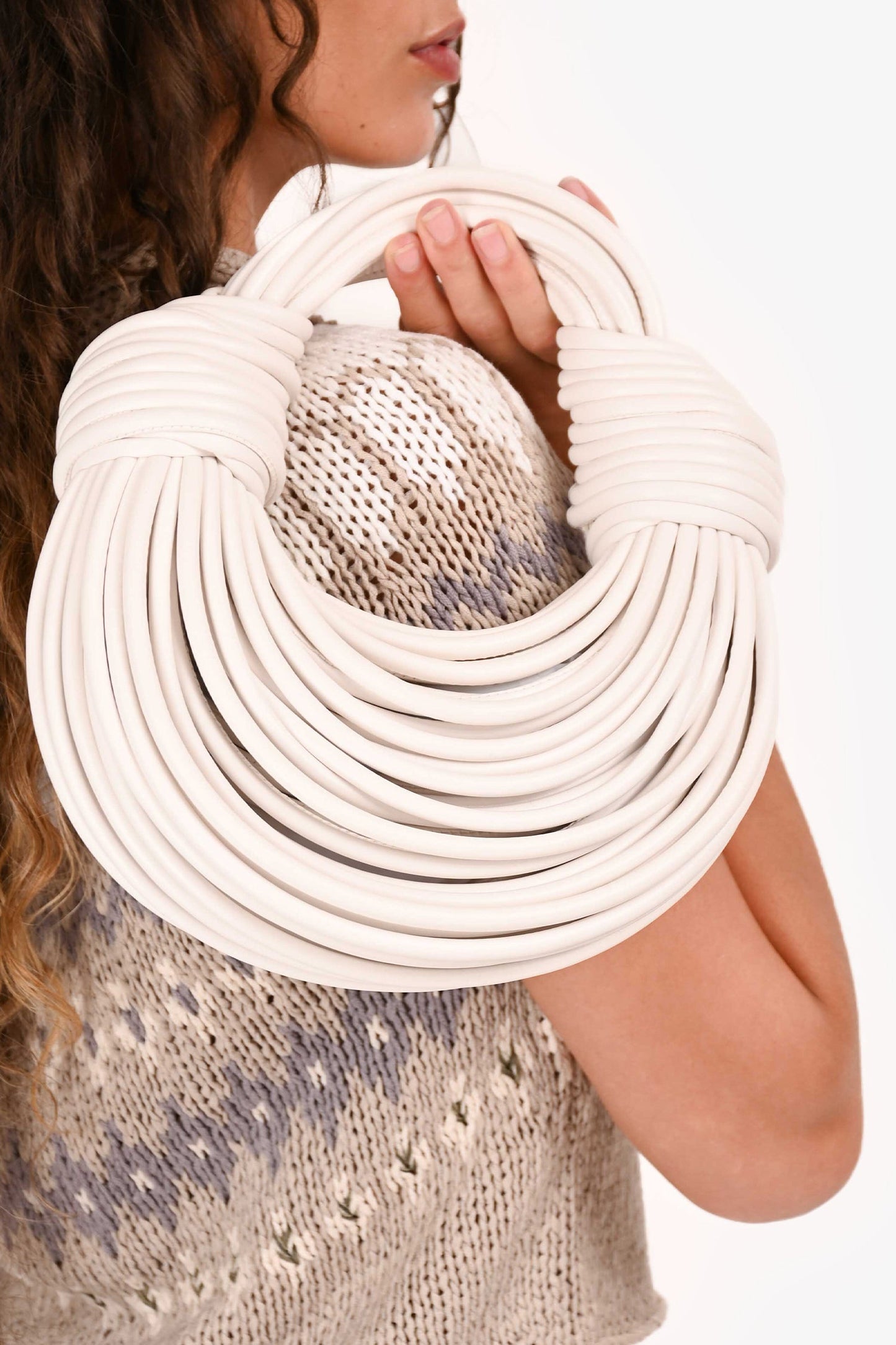 Bottega Veneta White Double Knot Leather Top Handle