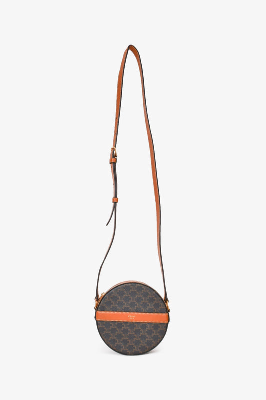 Celine 2022 Brown Leather/Canvas Triomphe Round Crossbody Bag