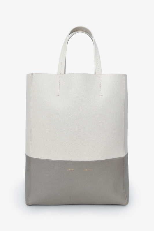 Celine White/Taupe Leather Cabas Bag with Strap