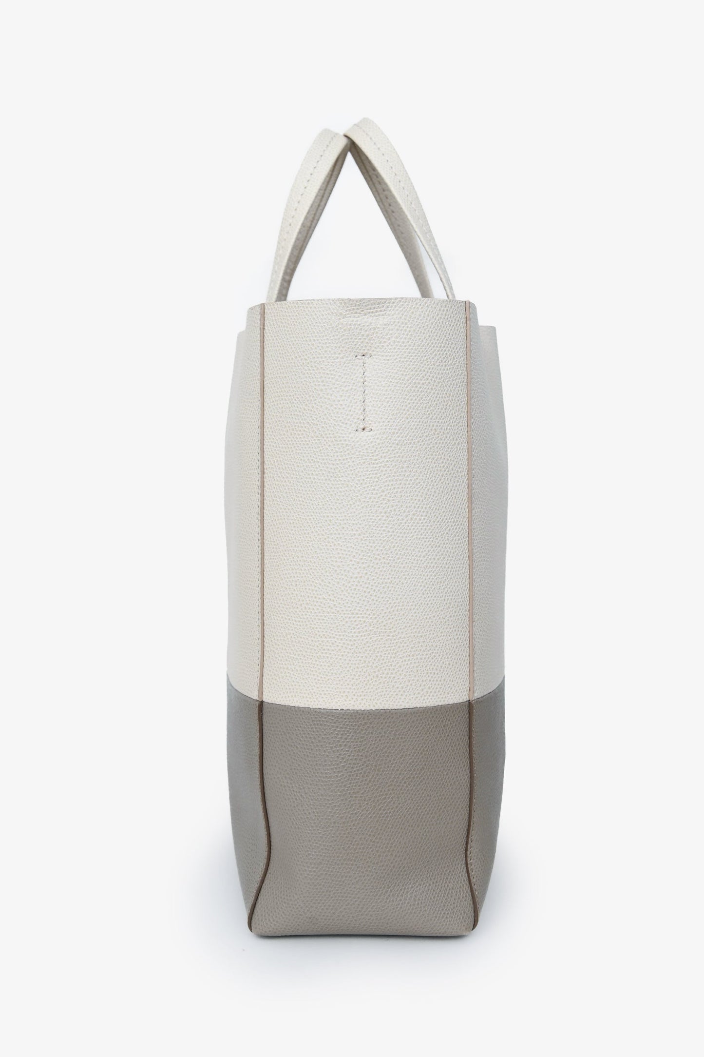 Celine White/Taupe Leather Cabas Bag with Strap