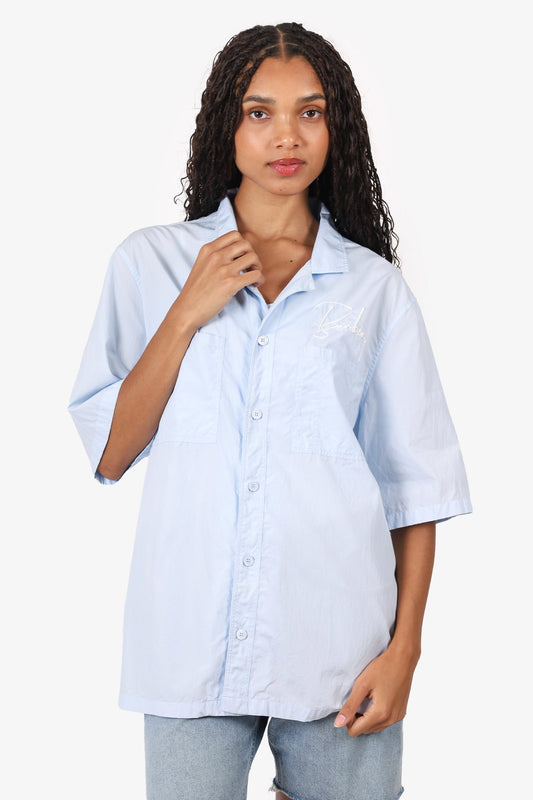 Burberry Baby Blue Logo Embroidered Short Sleeve Shirt Size M