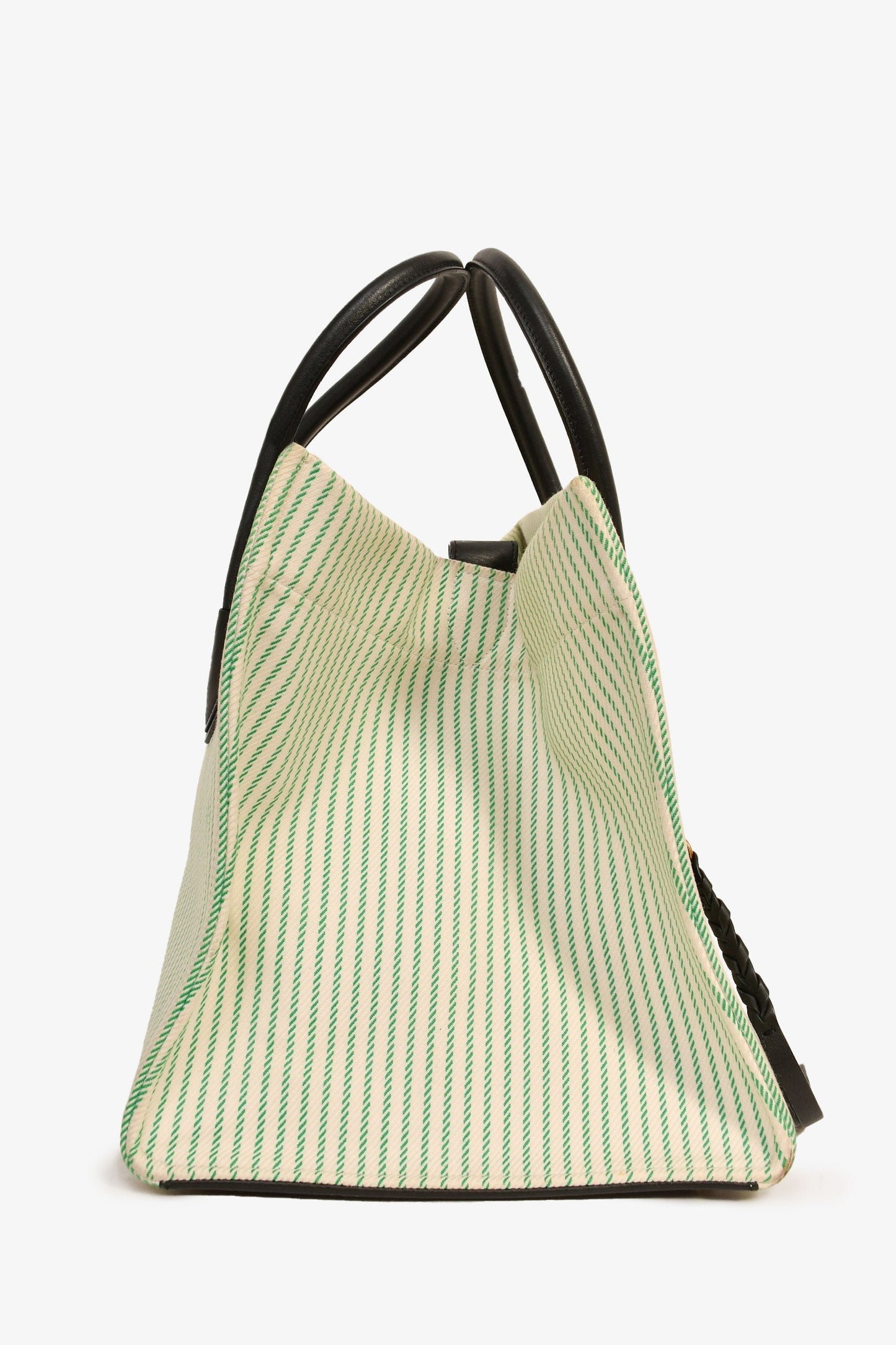 Celine Green/Cream Pinstripe Canvas Luggage Phantom Tote