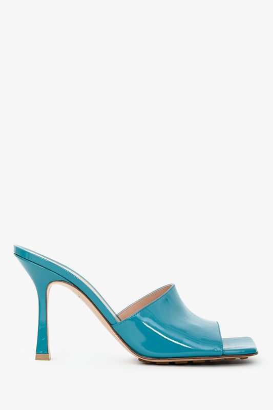 Bottega Veneta Blue Patent Leather Stretch Heeled Sandals Size 37.5