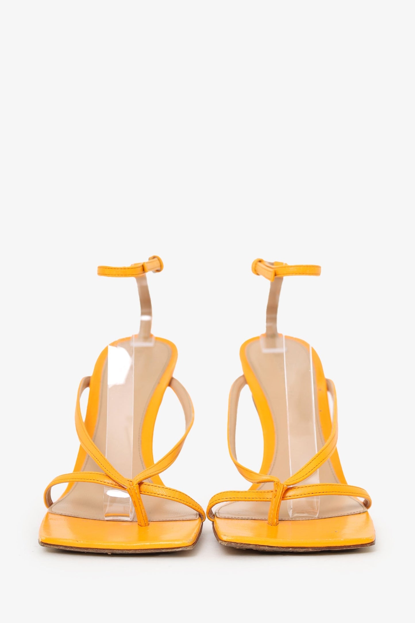 Bottega Veneta Orange Leather Heeled Sandals Size 38