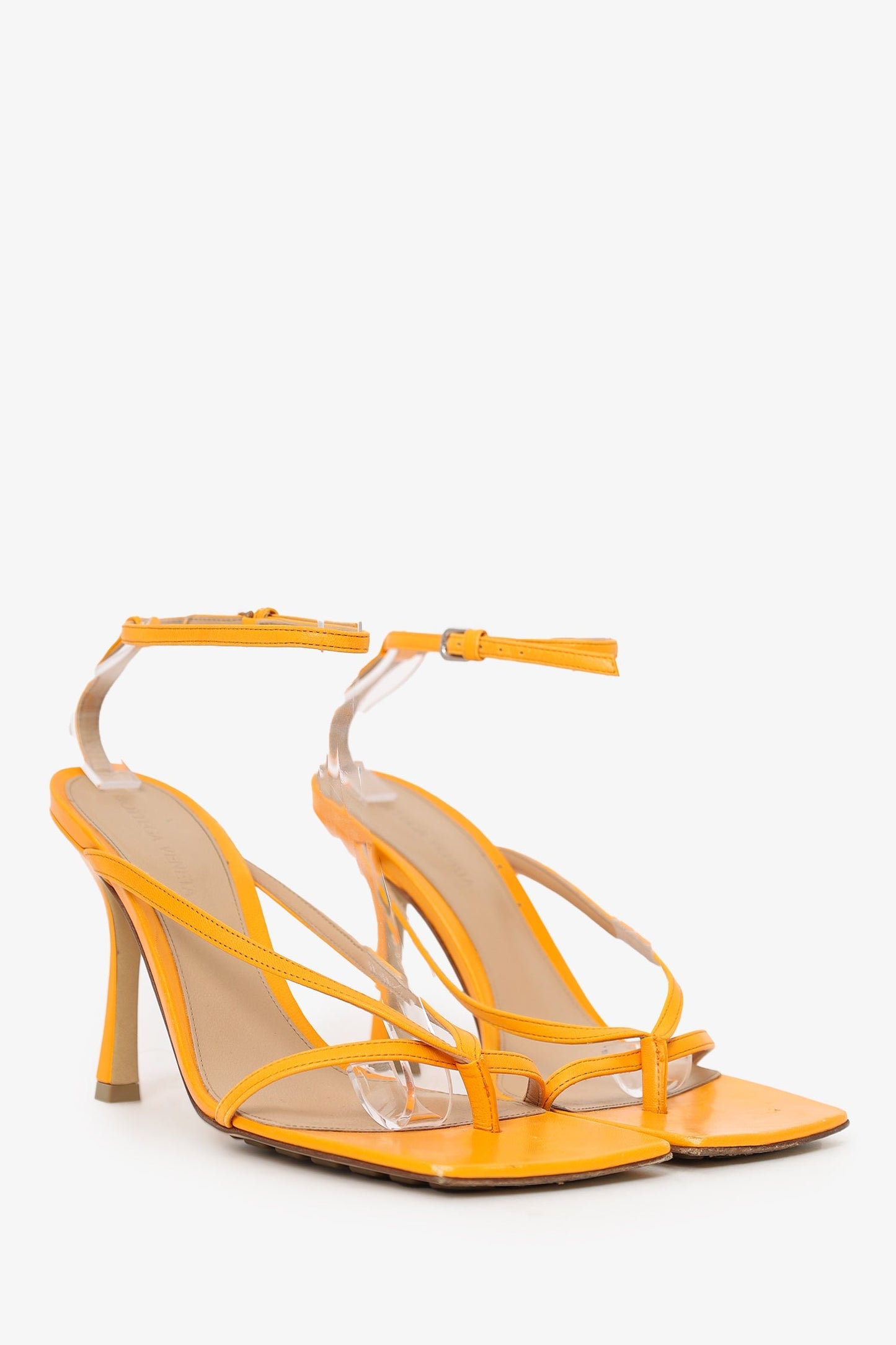 Bottega Veneta Orange Leather Heeled Sandals Size 38
