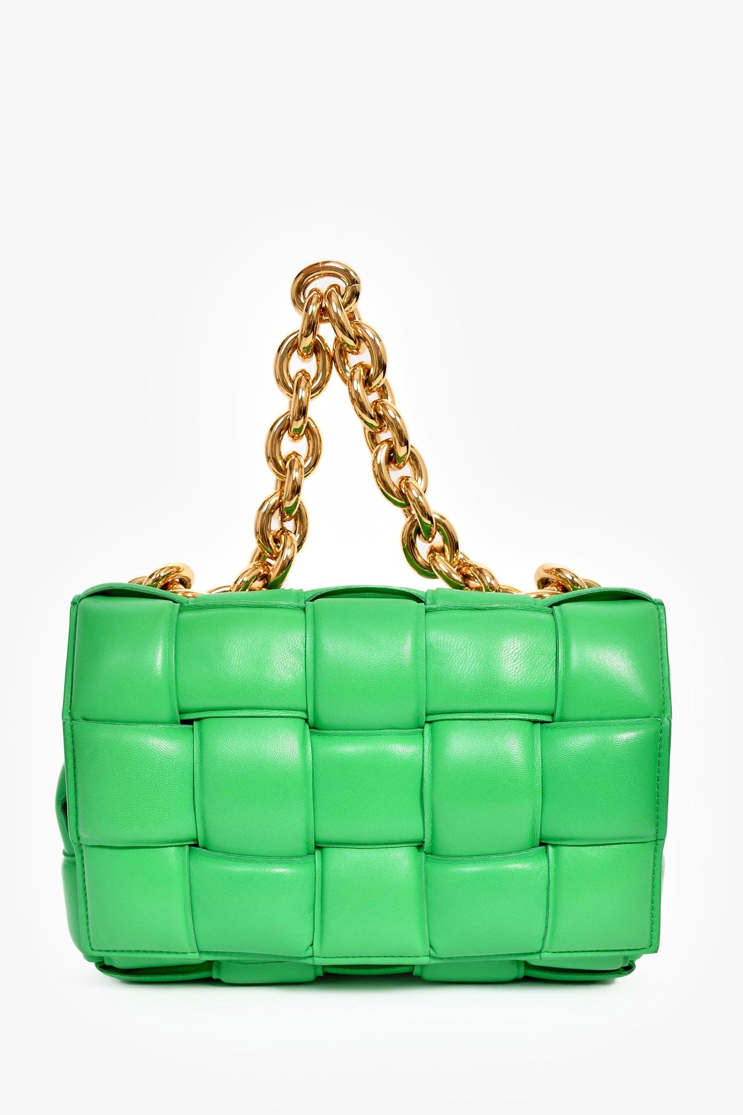 Bottega Veneta Green Leather Padded Cassette on Chain