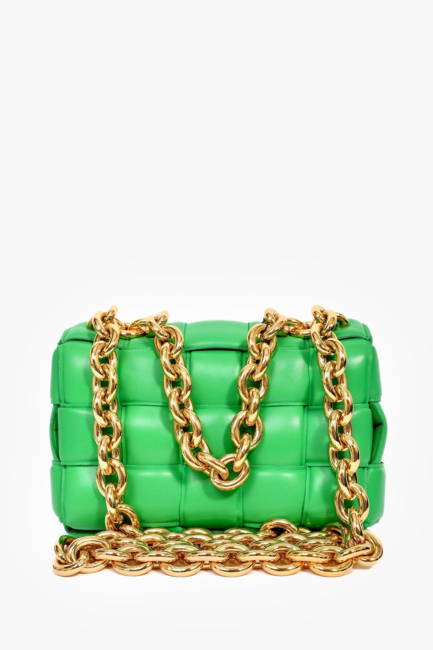 Bottega Veneta Green Leather Padded Cassette on Chain