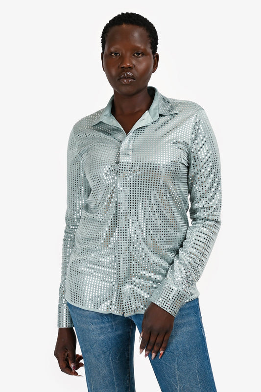 Bottega Veneta Fall 2019 Blue Sequin Button Up Top Size 42