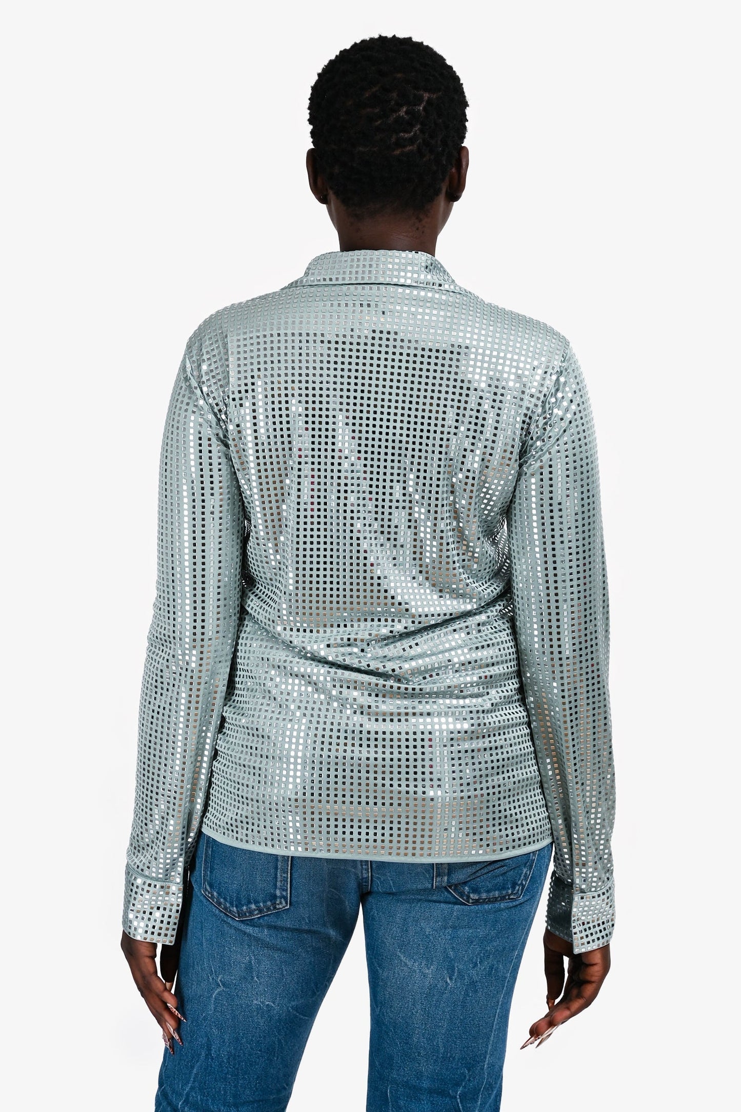 Bottega Veneta Fall 2019 Blue Sequin Button Up Top Size 42