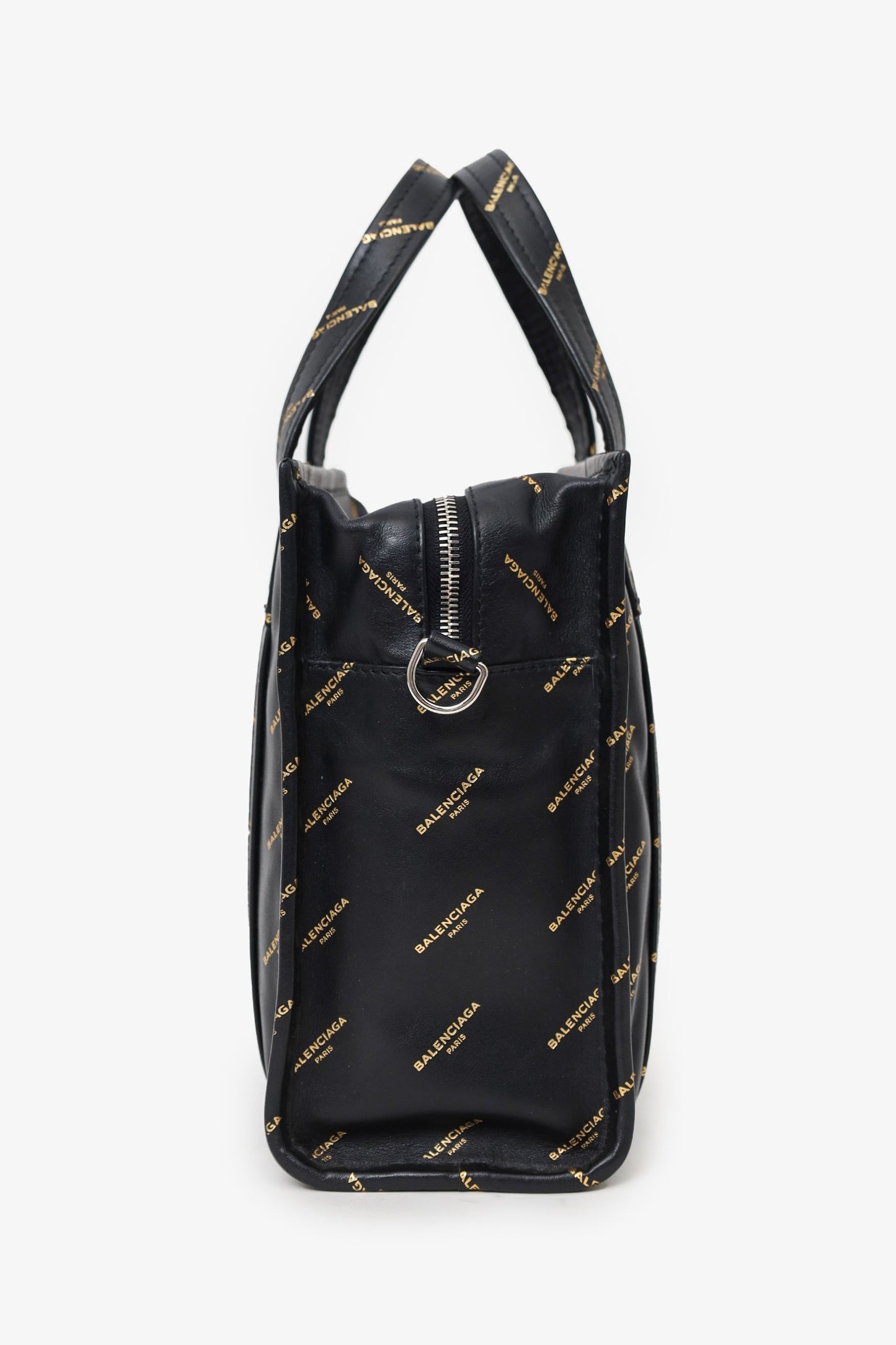 Balenciaga Black Leather/Gold Logo 'Bazar' XS Shopper Tote With Strap