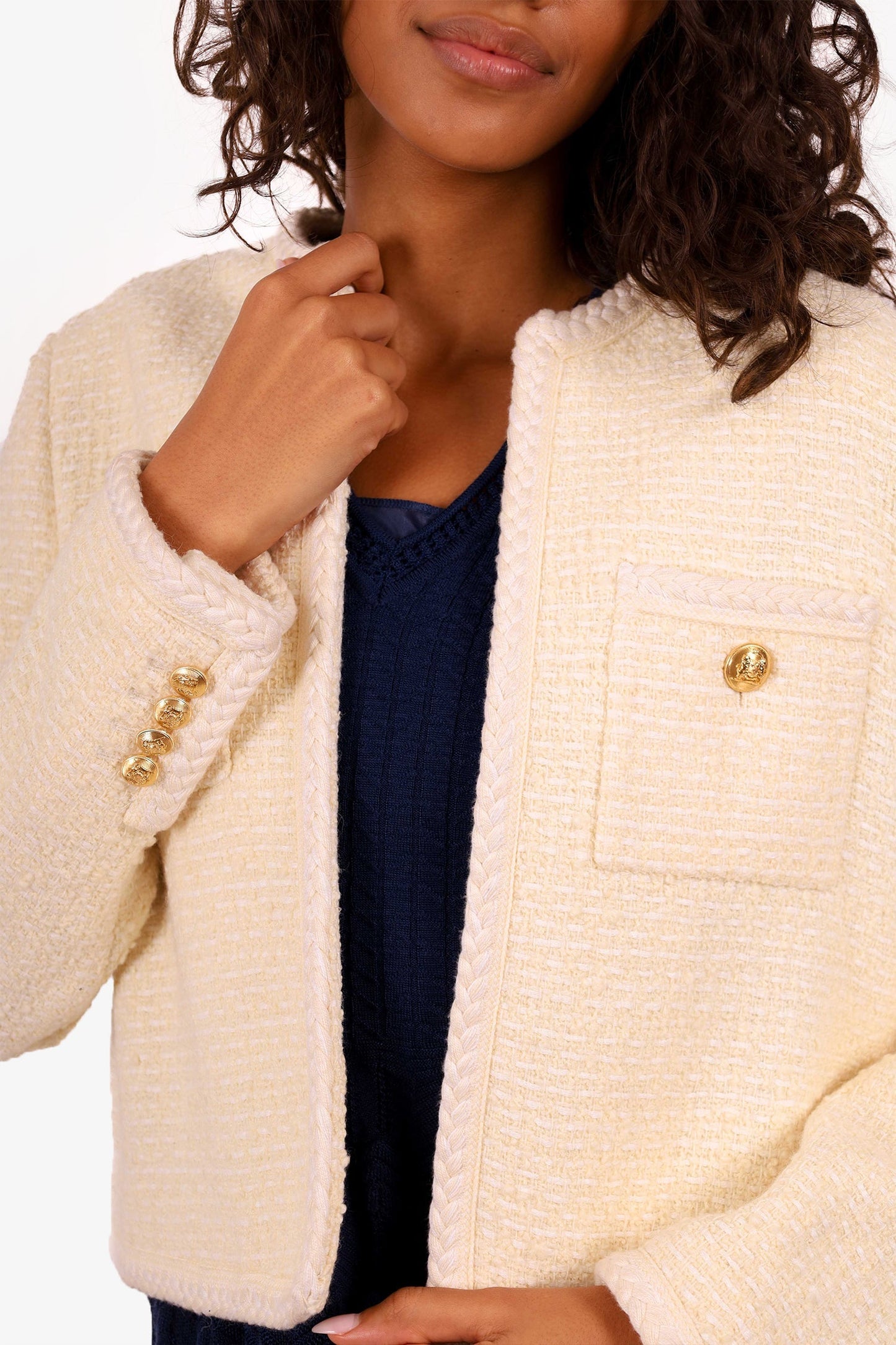 Celine Cream Wool Tweed Evening Jacket Size 38