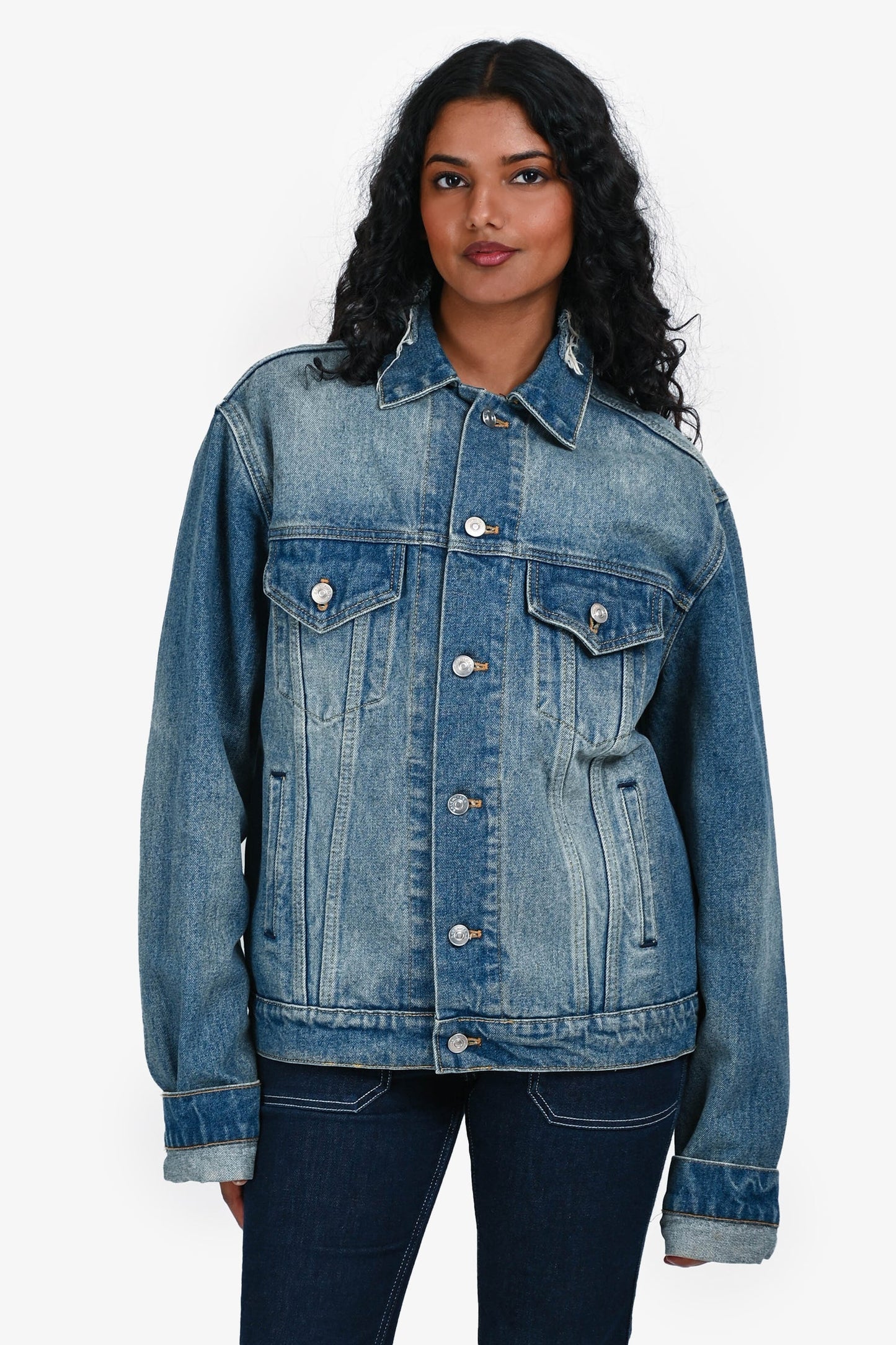 Balenciaga 2017 Denim Blue Campaign Logo Jacket Size 48