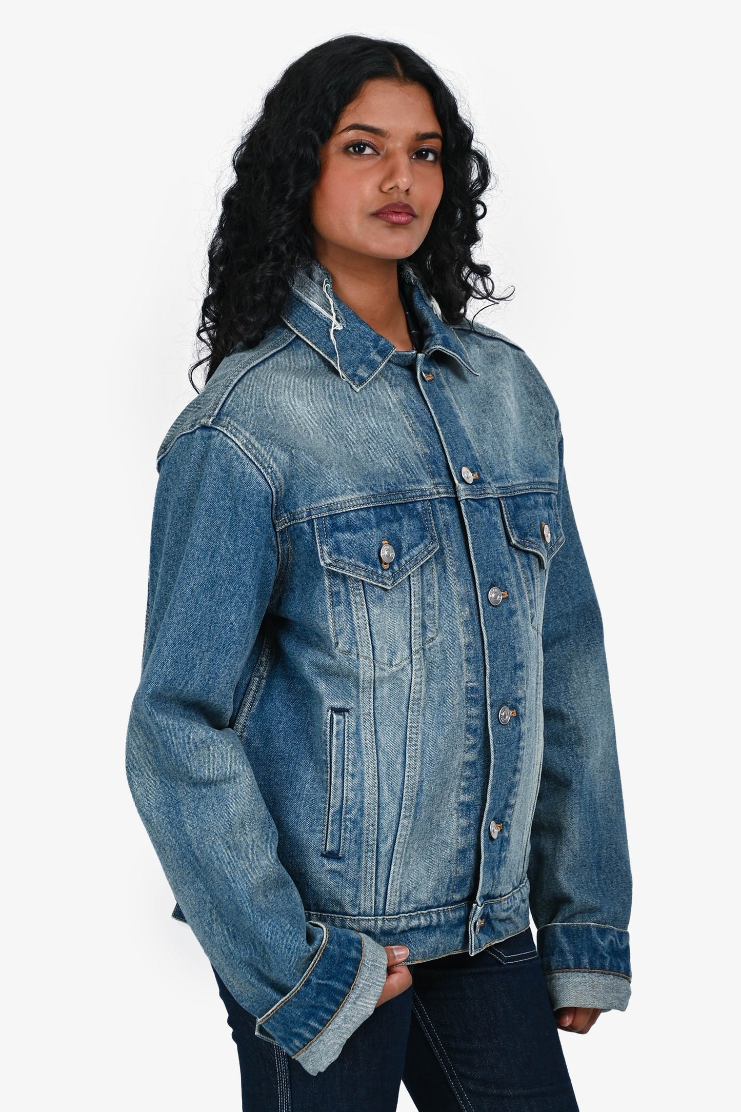 Balenciaga 2017 Denim Blue Campaign Logo Jacket Size 48