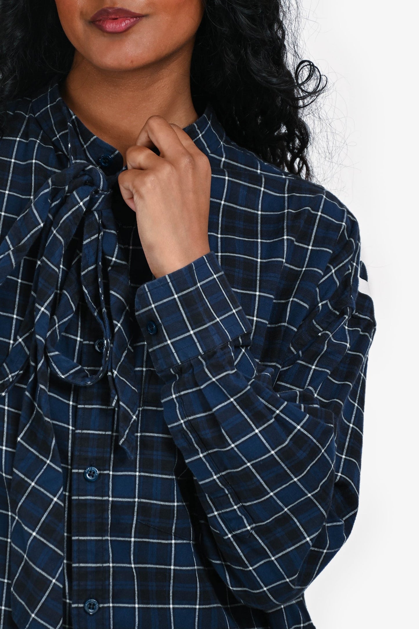 Balenciaga Navy Check Cotton Oversized Shirt With Tie Detail Size 34