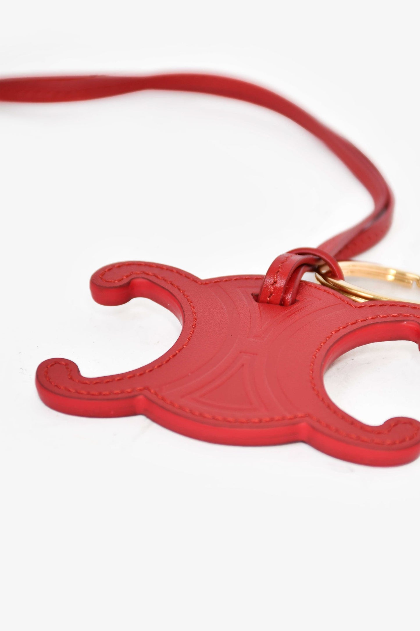 Celine Red Leather Triomphe Leather Key Ring