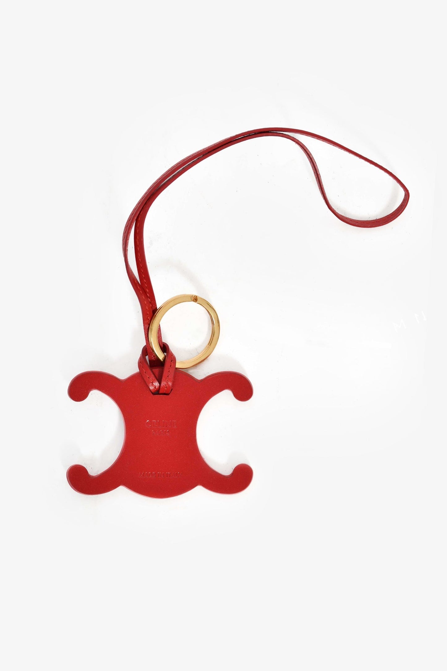 Celine Red Leather Triomphe Leather Key Ring