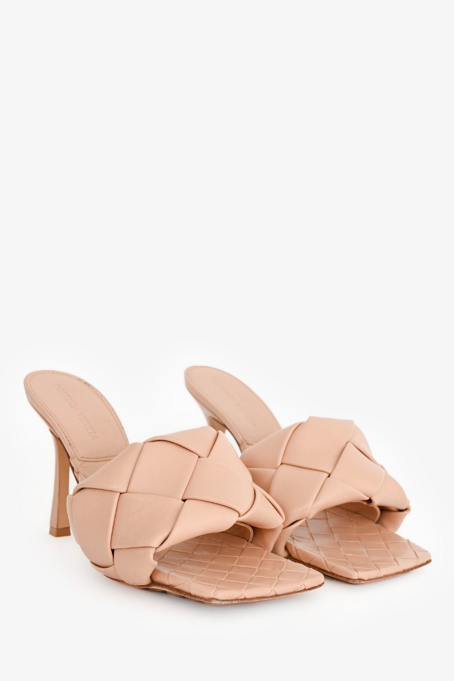 Bottega Veneta Beige Leather Intrecciato Lido Sandal Heels Size 37