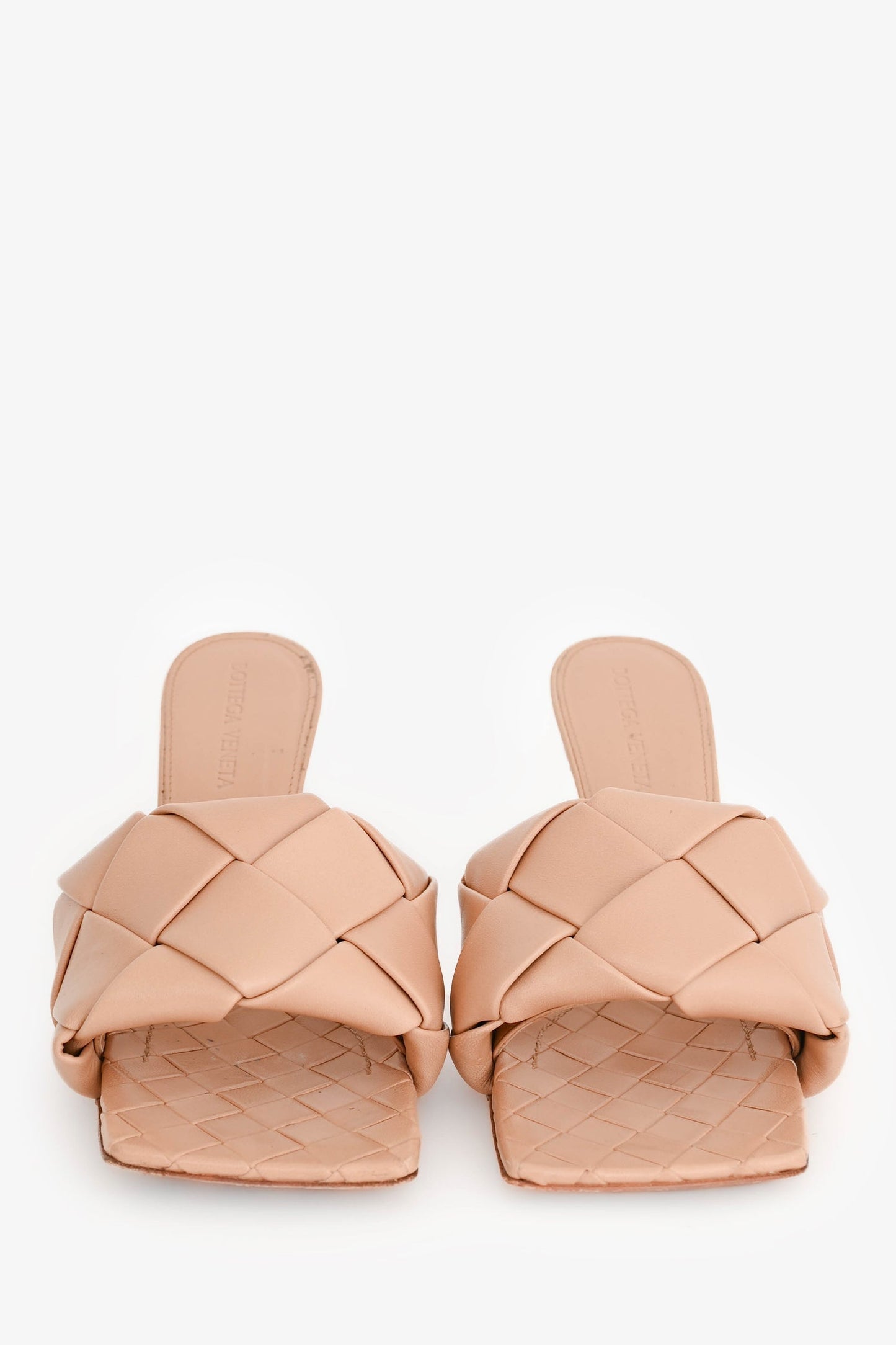 Bottega Veneta Beige Leather Intrecciato Lido Sandal Heels Size 37