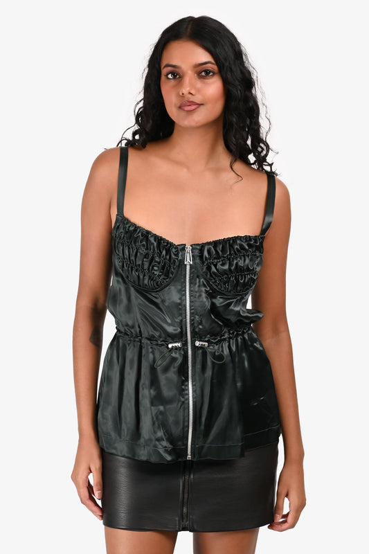 Bottega Veneta Green Zip-Up Drawstring Waist Corset Top Size 36