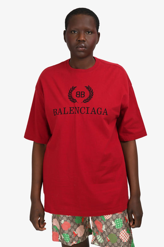 Balenciaga Red Cotton Logo T-Shirt Size M Mens