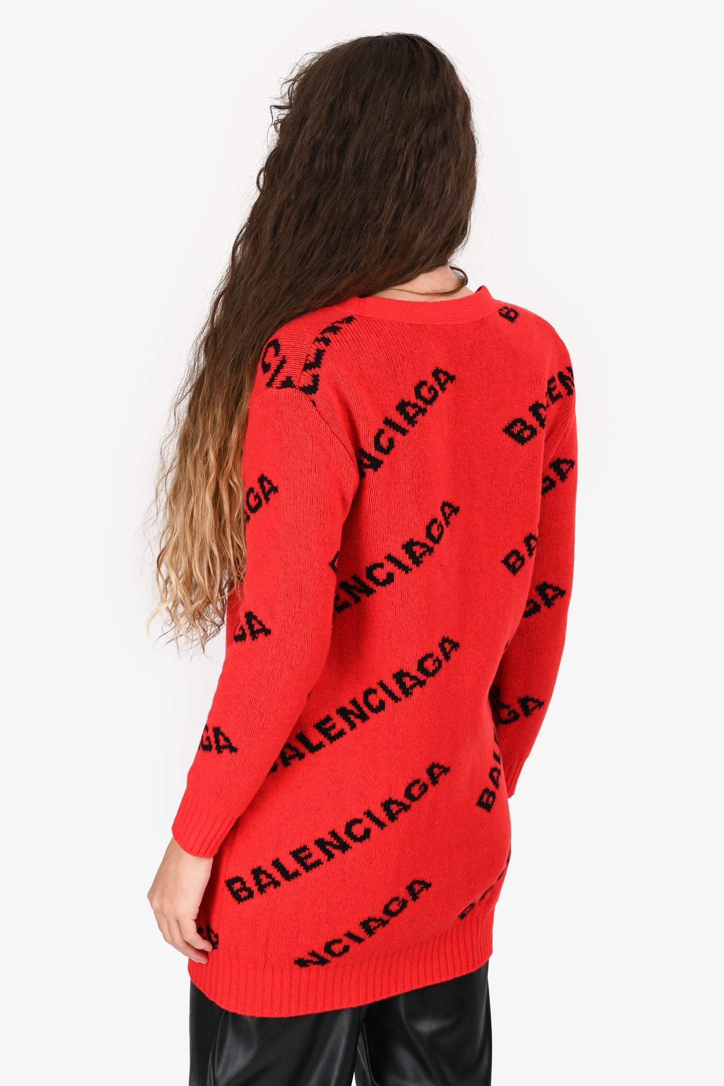 Balenciaga Red Wool Logo All Over Cardigan Size XS