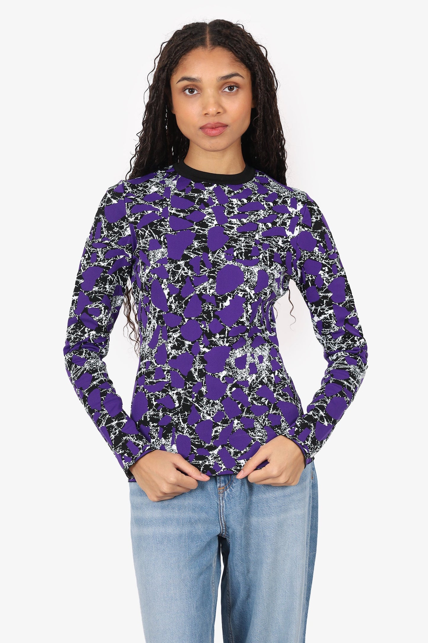 Balenciaga Purple/Black Printed Knit Long Sleeve Top size 38