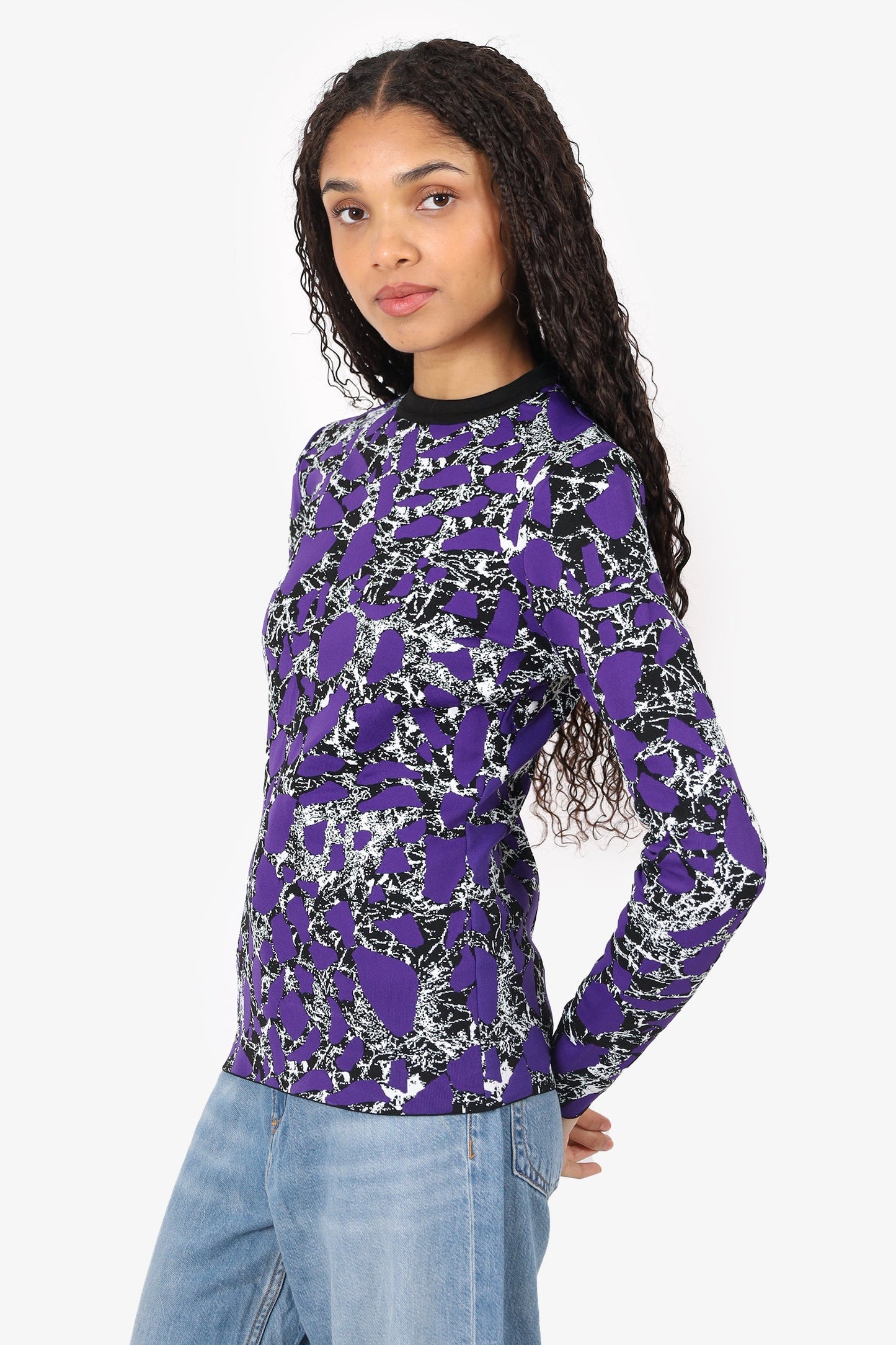 Balenciaga Purple/Black Printed Knit Long Sleeve Top size 38