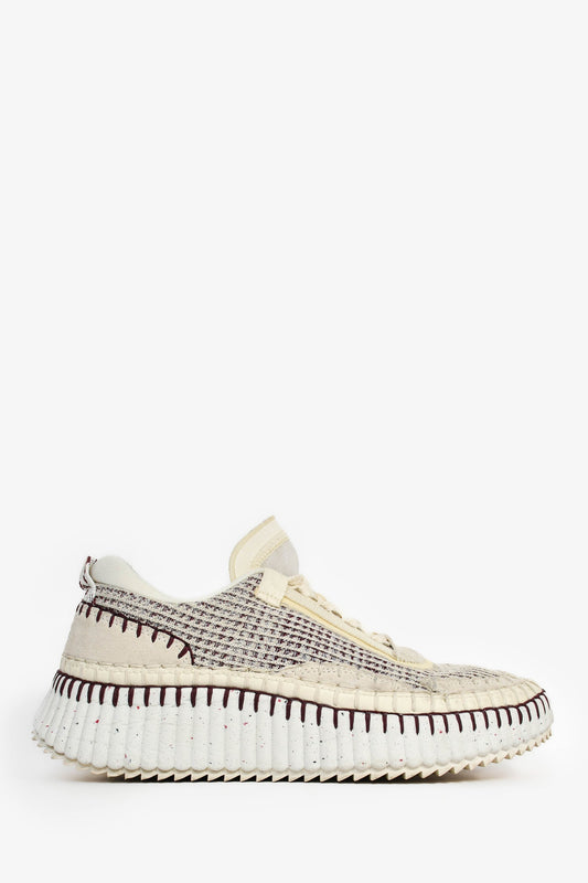 Chloe White/Burgundy Woven Knit 'Nama' Sneakers Size 39