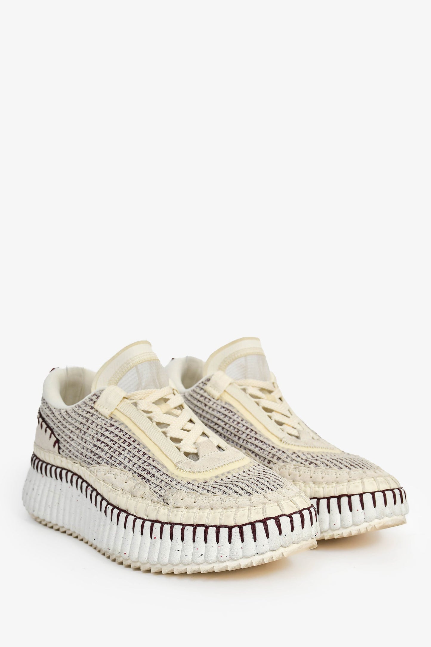 Chloe White/Burgundy Woven Knit 'Nama' Sneakers Size 39