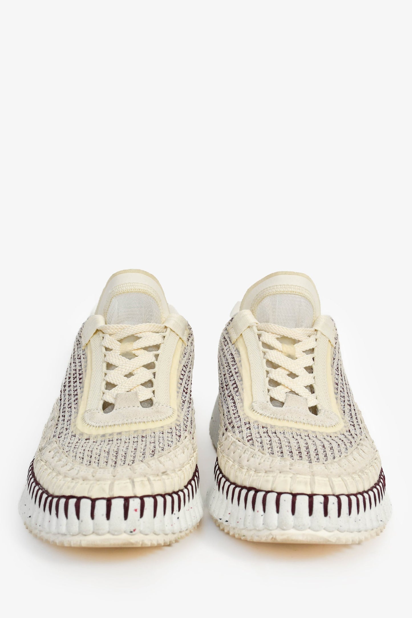 Chloe White/Burgundy Woven Knit 'Nama' Sneakers Size 39