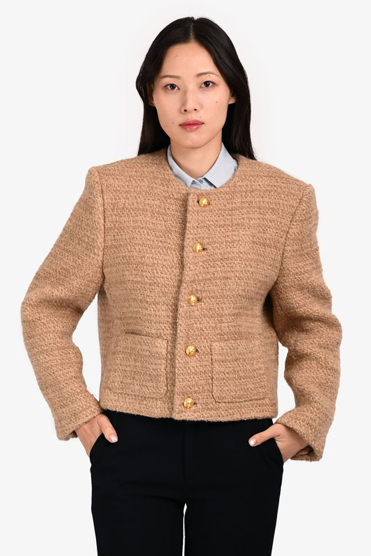 Celine Brown Wool/Mohair Tweed Gold Buttoned Jacket Size 38