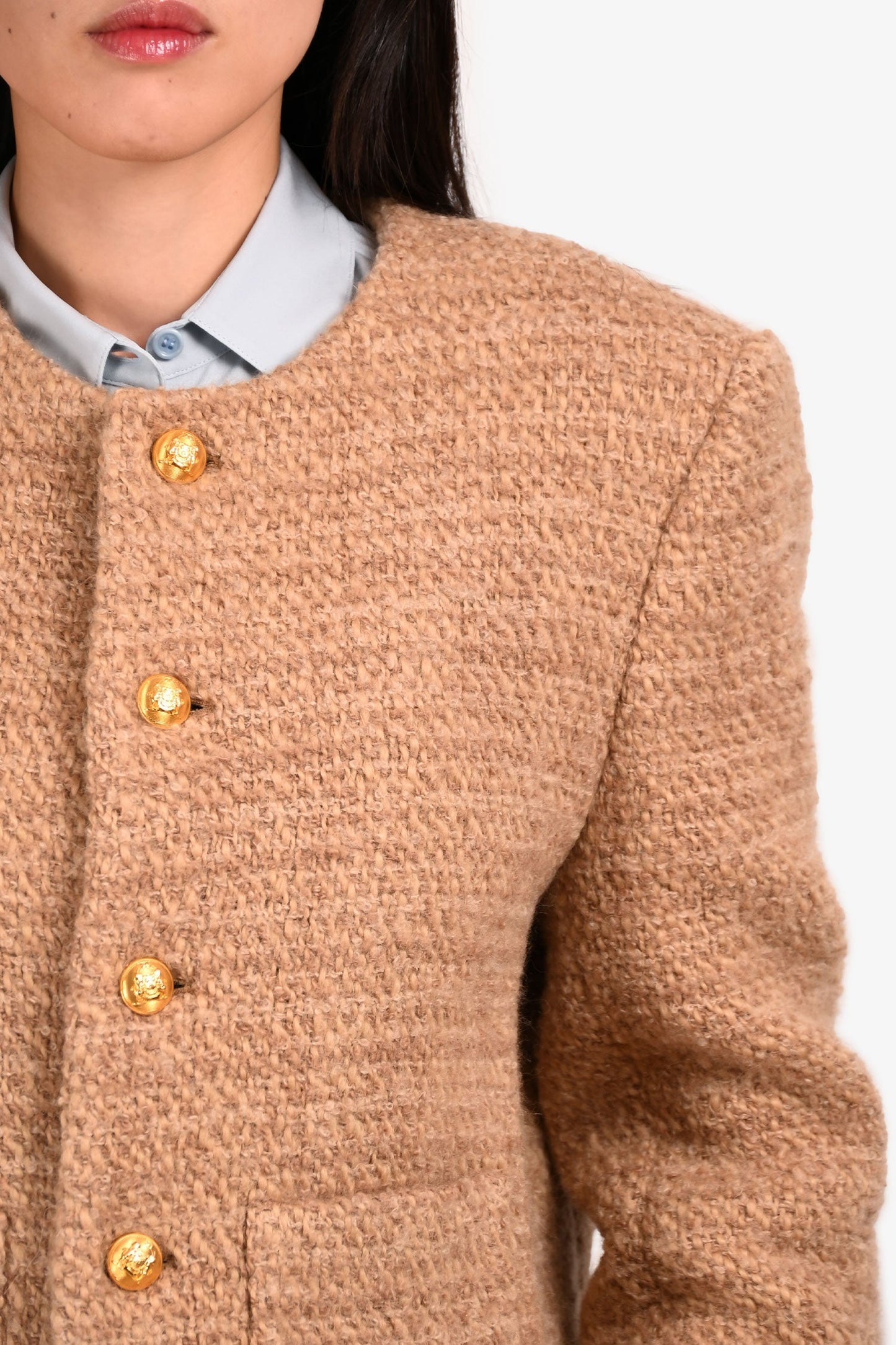 Celine Brown Wool/Mohair Tweed Gold Buttoned Jacket Size 38