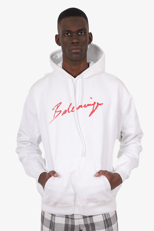Balenciaga White/Red Logo Hoodie Size S Mens