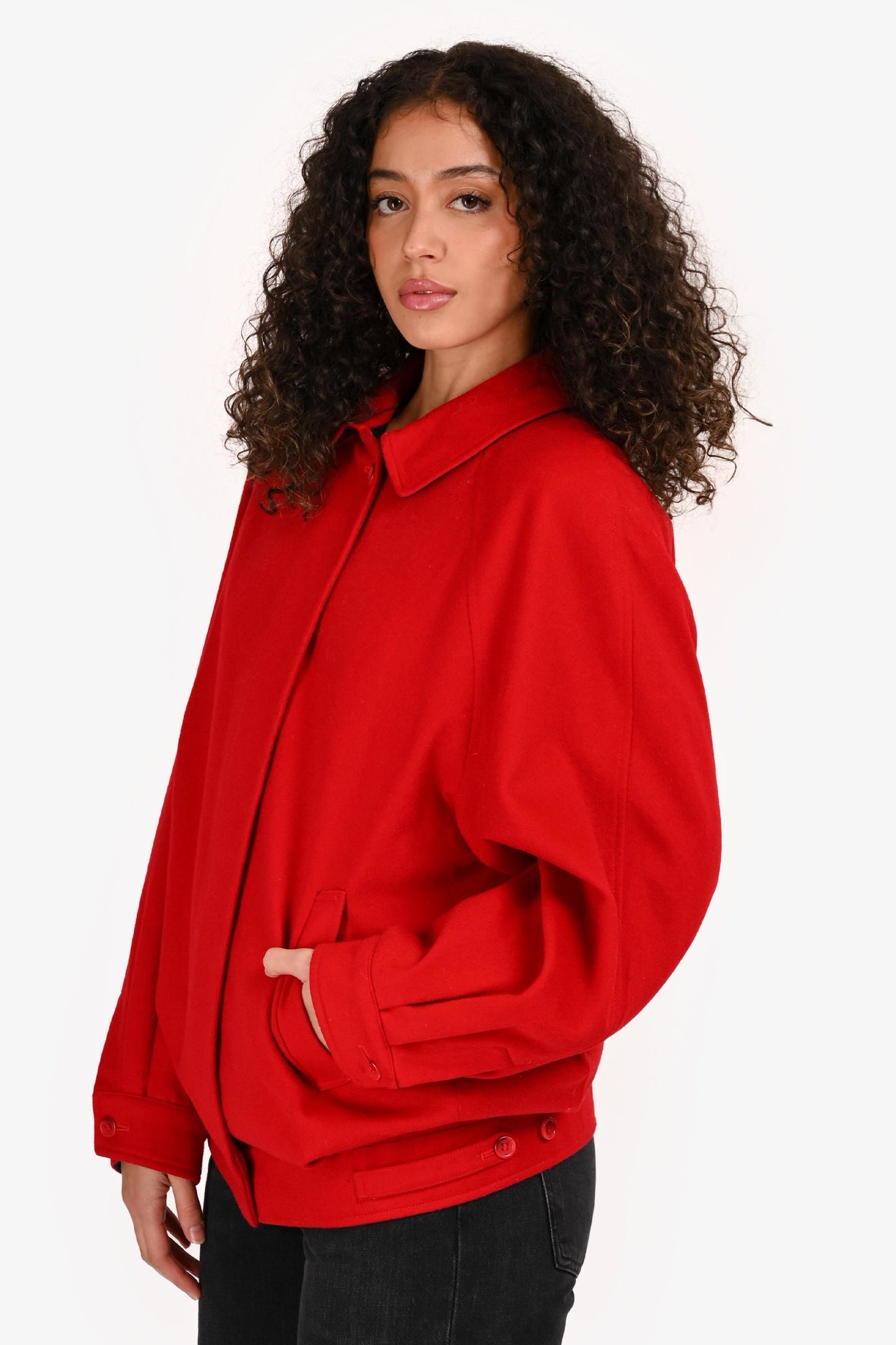 Burberrys Red Wool Collared Zippered Jacket Size 10