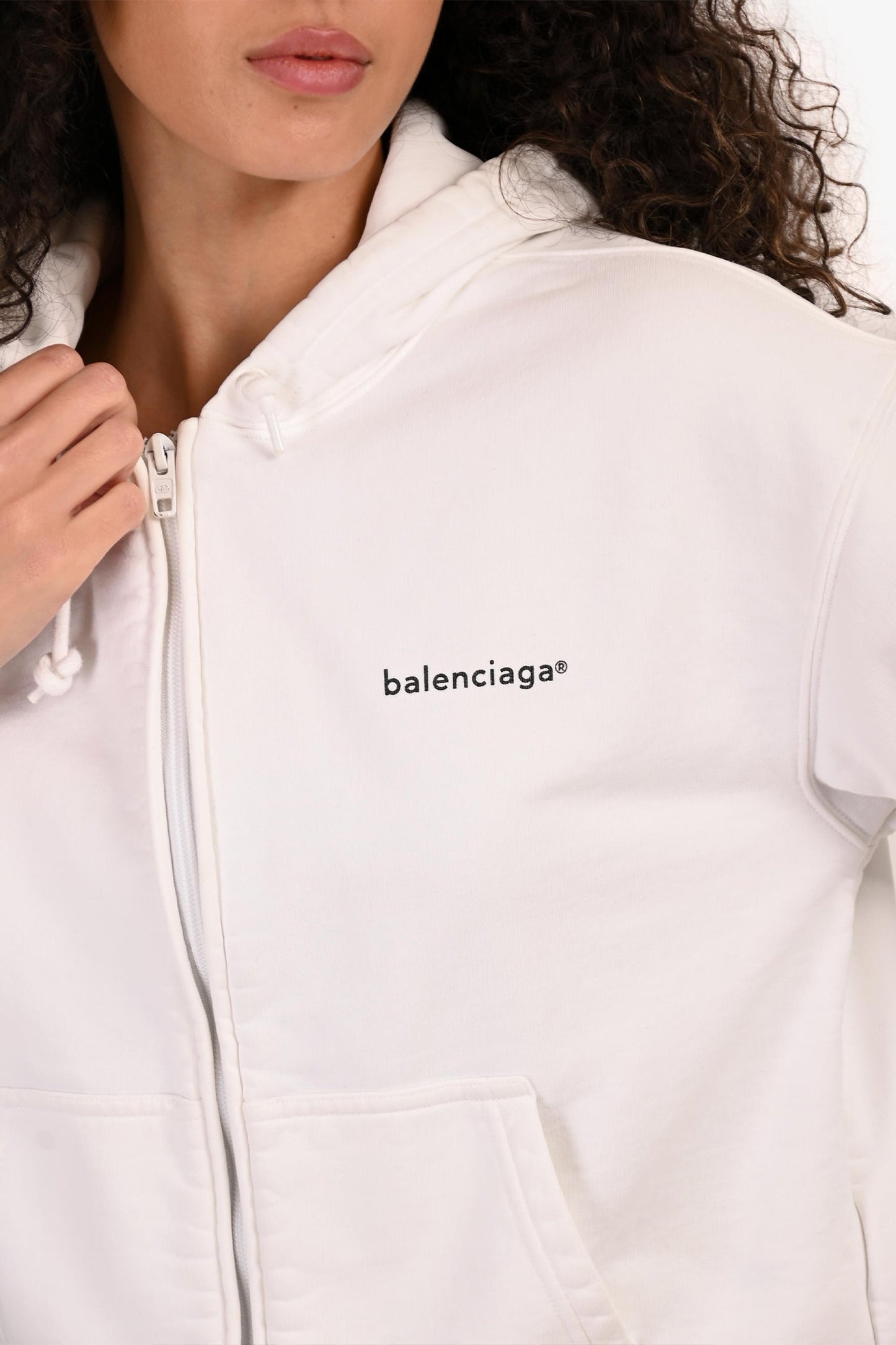 Balenciaga White Logo Print Cropped Zip Up Hoodie Size L