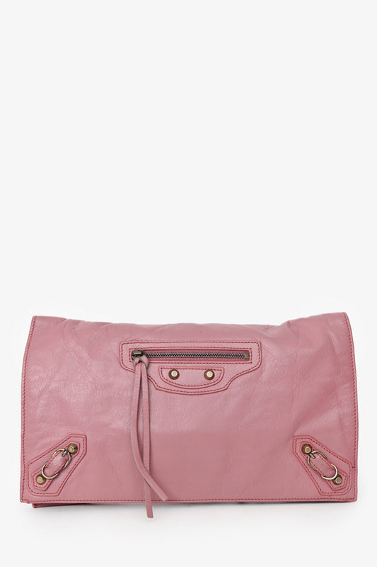 Balenciaga Pink Leather Envelope Clutch