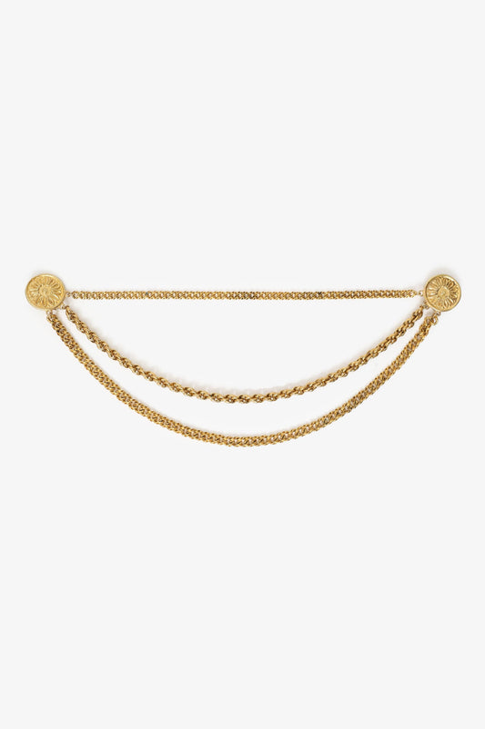 Celine Gold Tone Multi Chain Two Coin Brooch
