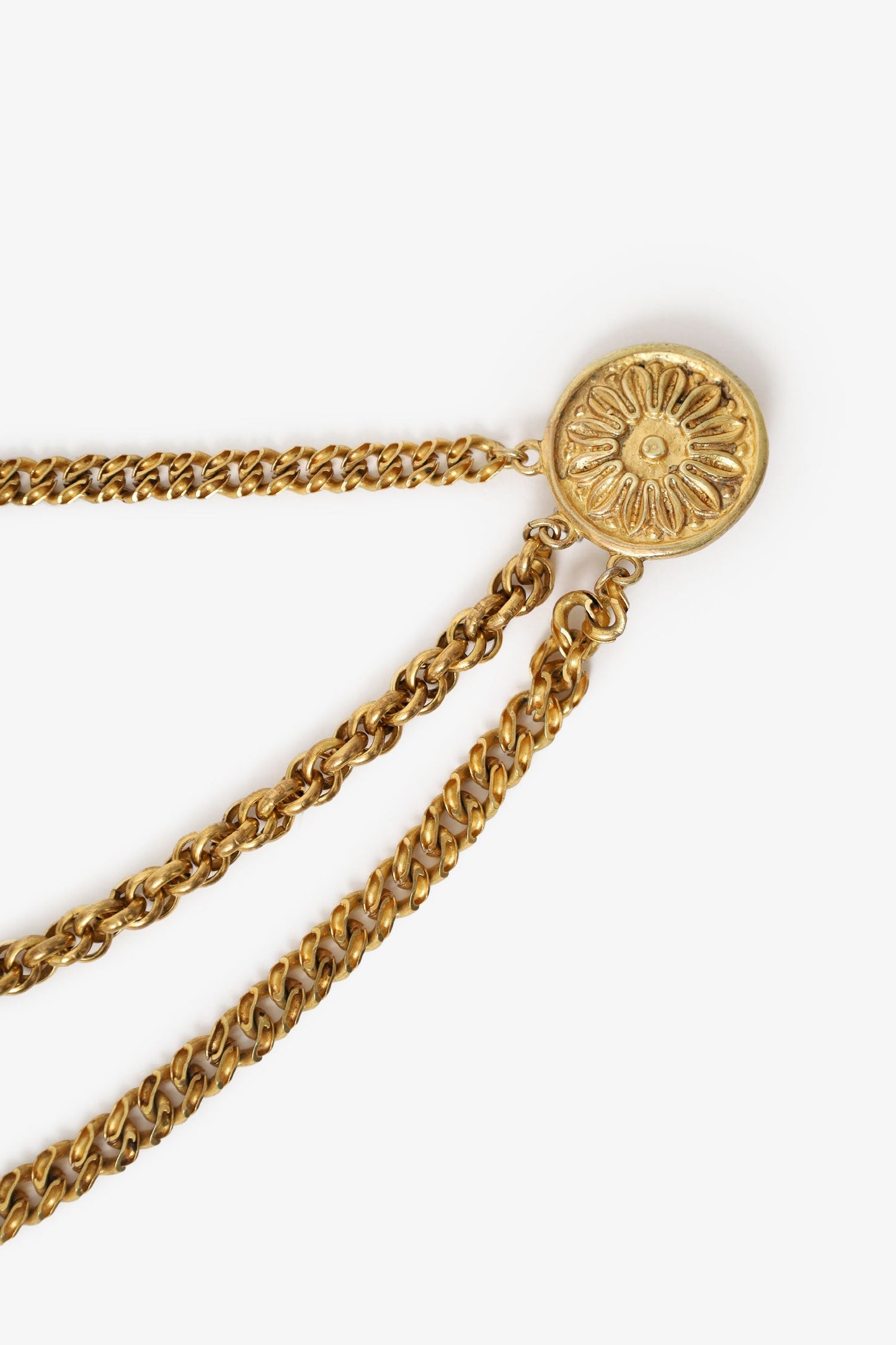 Celine Gold Tone Multi Chain Two Coin Brooch