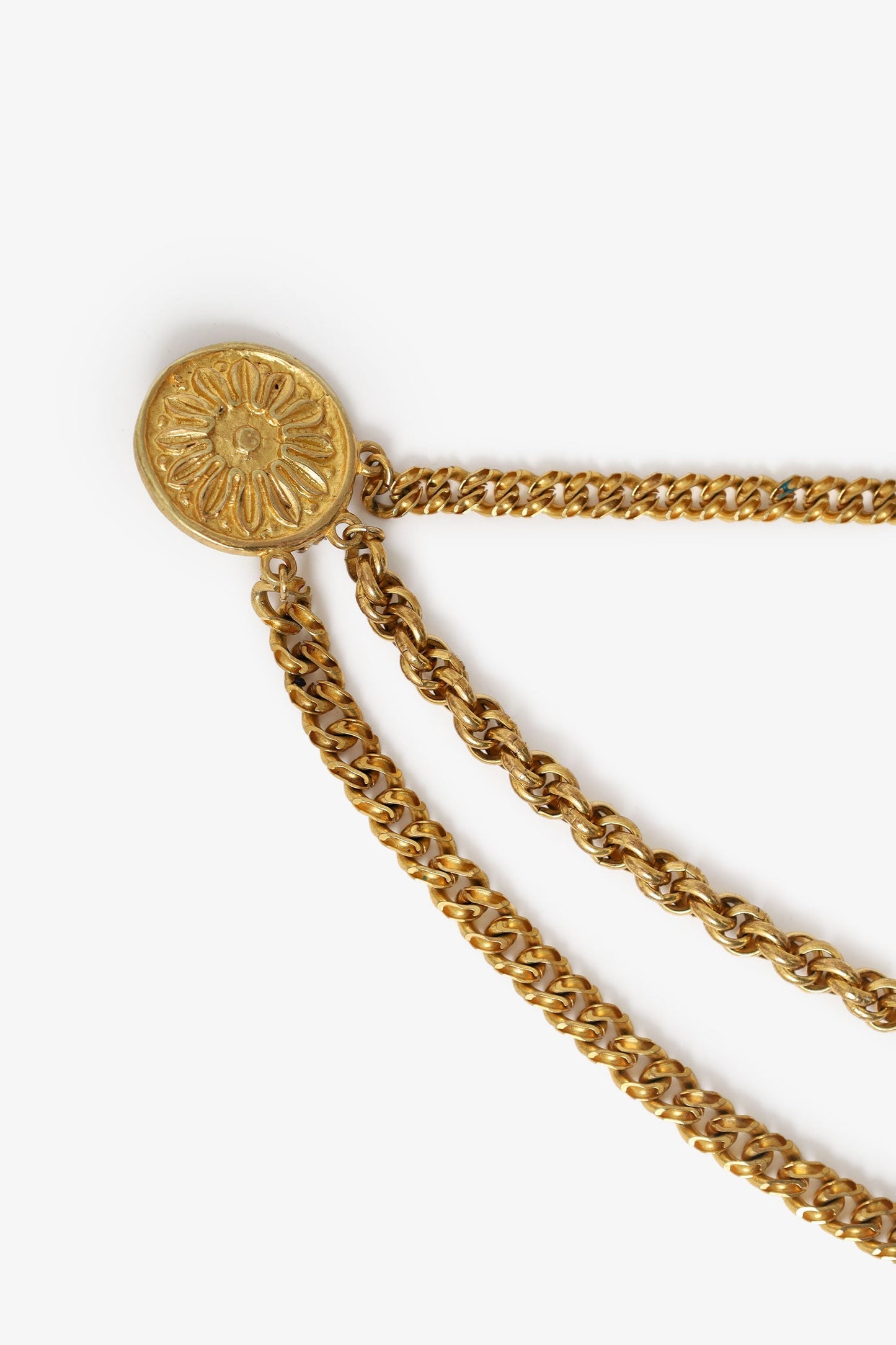 Celine Gold Tone Multi Chain Two Coin Brooch