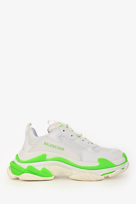 Balenciaga White/Green Triple S Sneakers Size 39