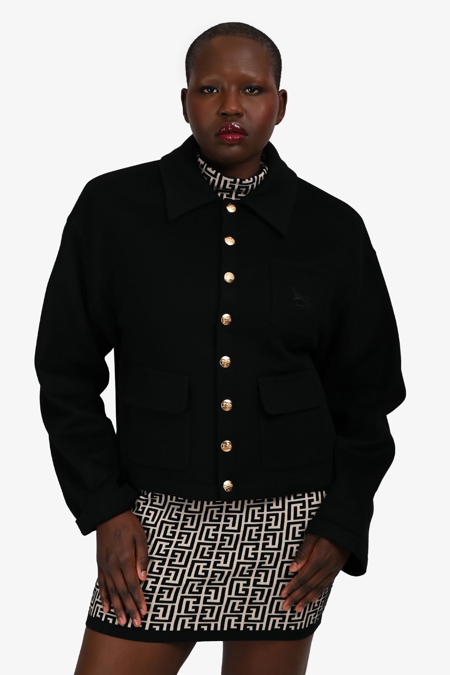 Celine Black Cashmere Logo Embroidered Jacket Size 40