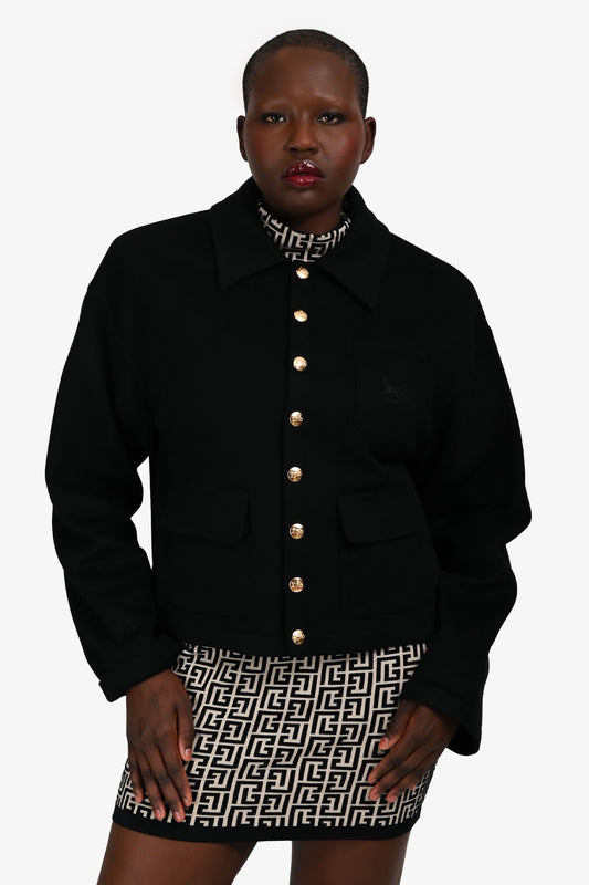 Celine Black Cashmere Logo Embroidered Jacket Size 40