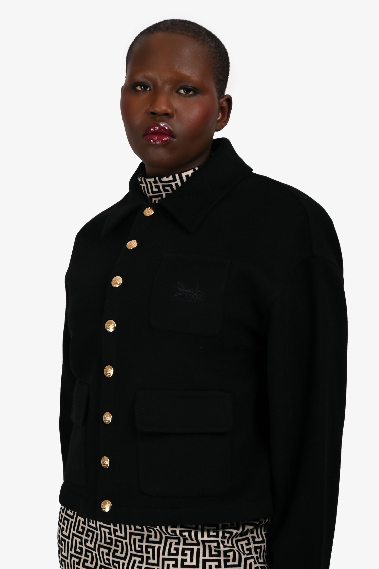 Celine Black Cashmere Logo Embroidered Jacket Size 40