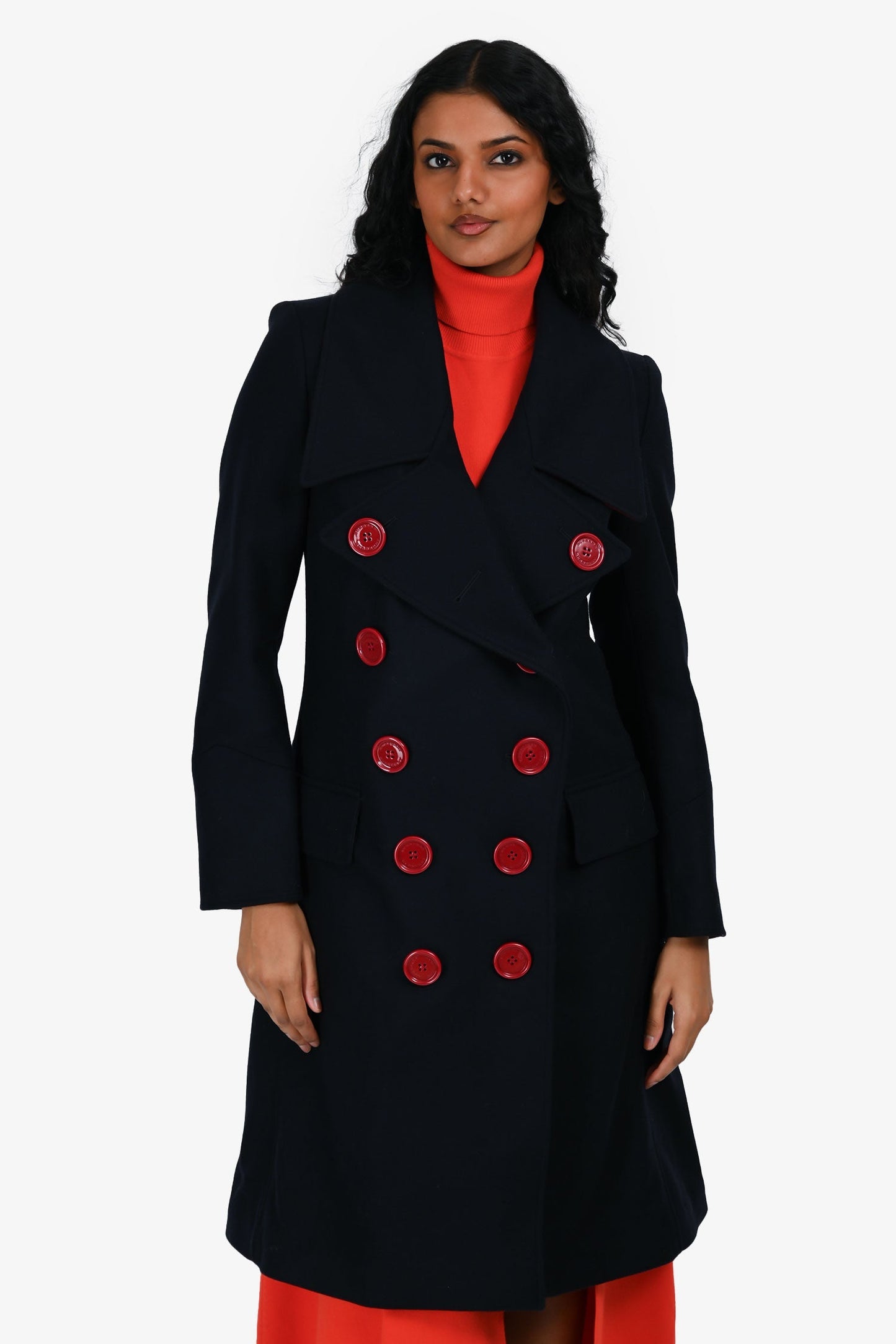 Burberry Navy and Red Double Breasted Wool Jacket Size 2