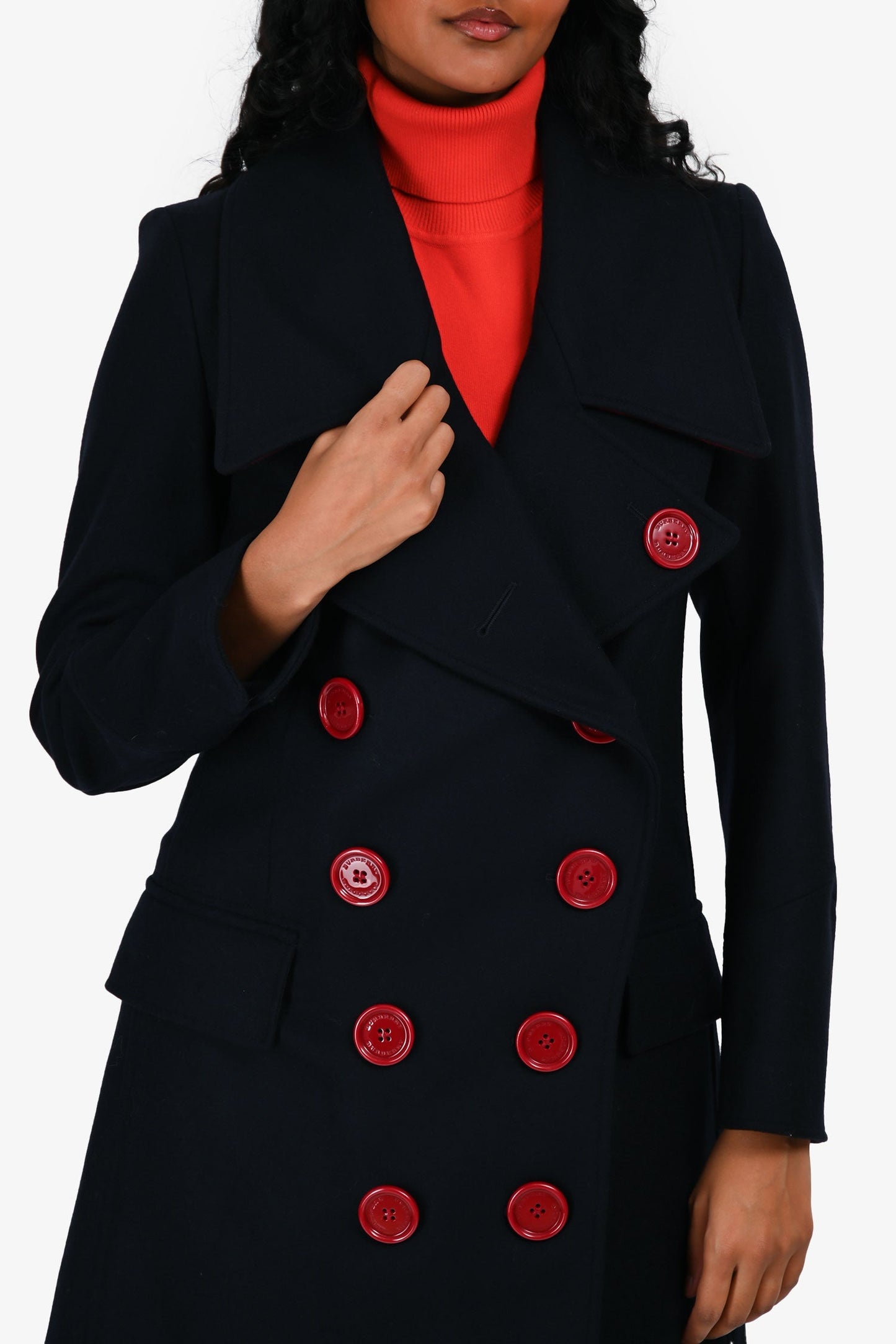 Burberry Navy and Red Double Breasted Wool Jacket Size 2