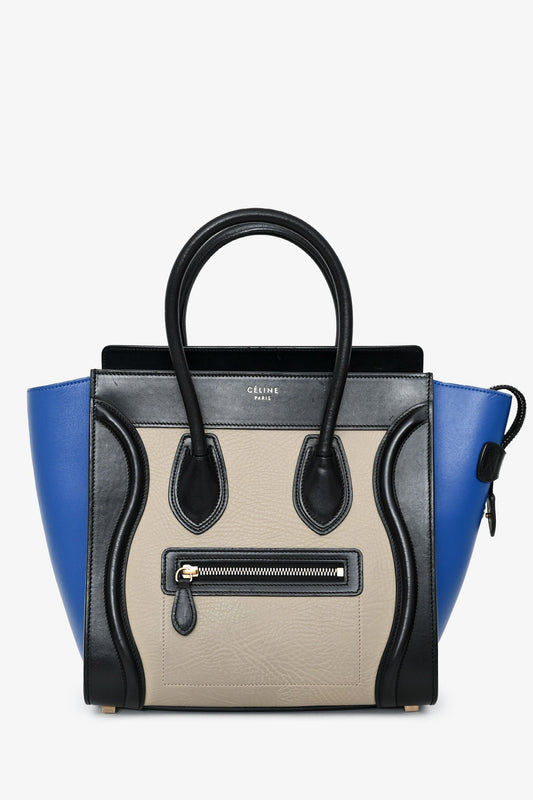 Celine Black/Blue/Taupe Leather Micro Luggage Bag